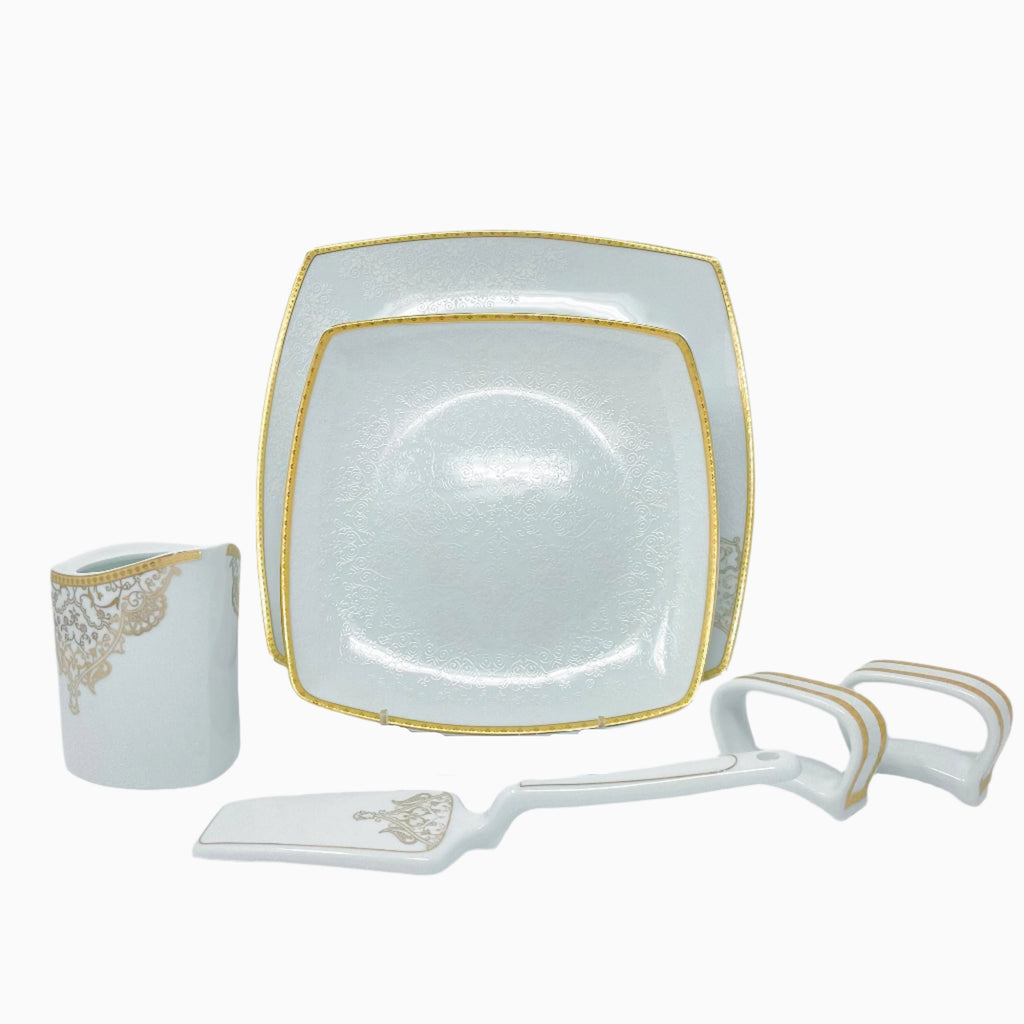 105-PIECE WHITE & GOLD DINNERWARE SET FOR 12-PERSON