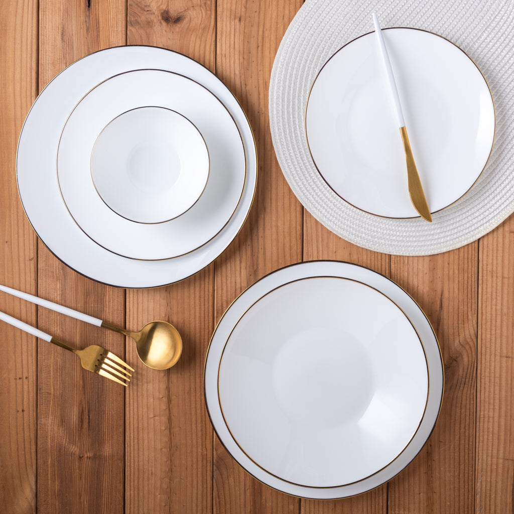 28-PIECE OPAL DINNERWARE SET, GOLDEN RIM