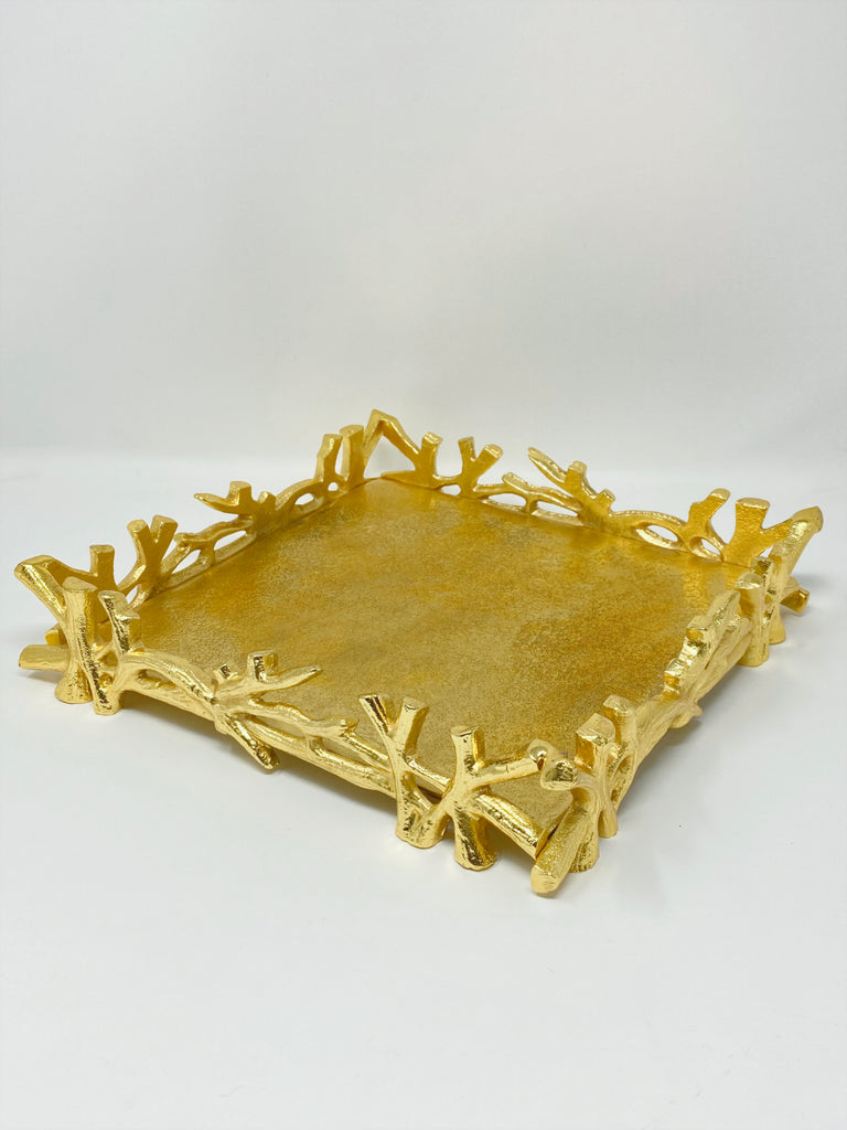 Elegant square gold serving tray